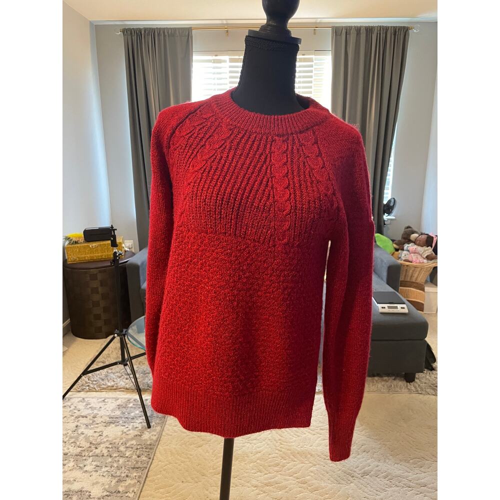 St. John’s Bay Red Metallic Shimmer Cable Knit Holiday Sweater M - Picture 3 of 5